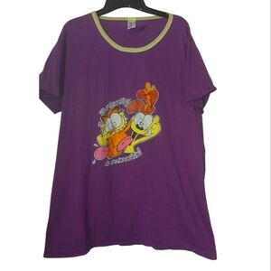Vintage Garfield Odie Y2K Pajama T-Shirt Purple Green M/L